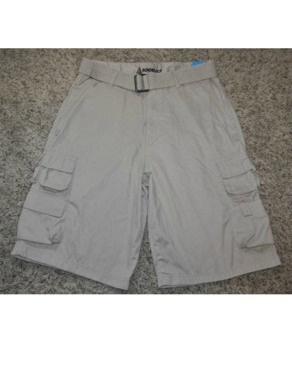 Roadblock Cargo Shorts 32 Mens Beige Relaxed Fit Belted 10 Pocket